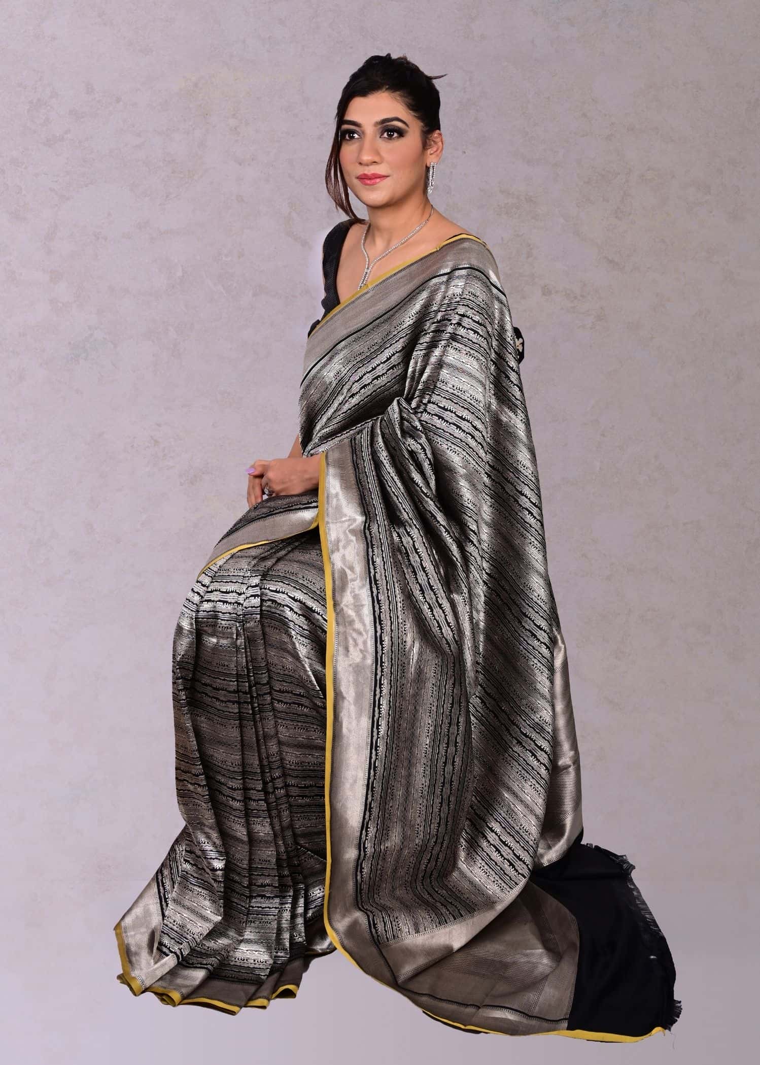 Black & Silver Tone pure katan Silk Saree