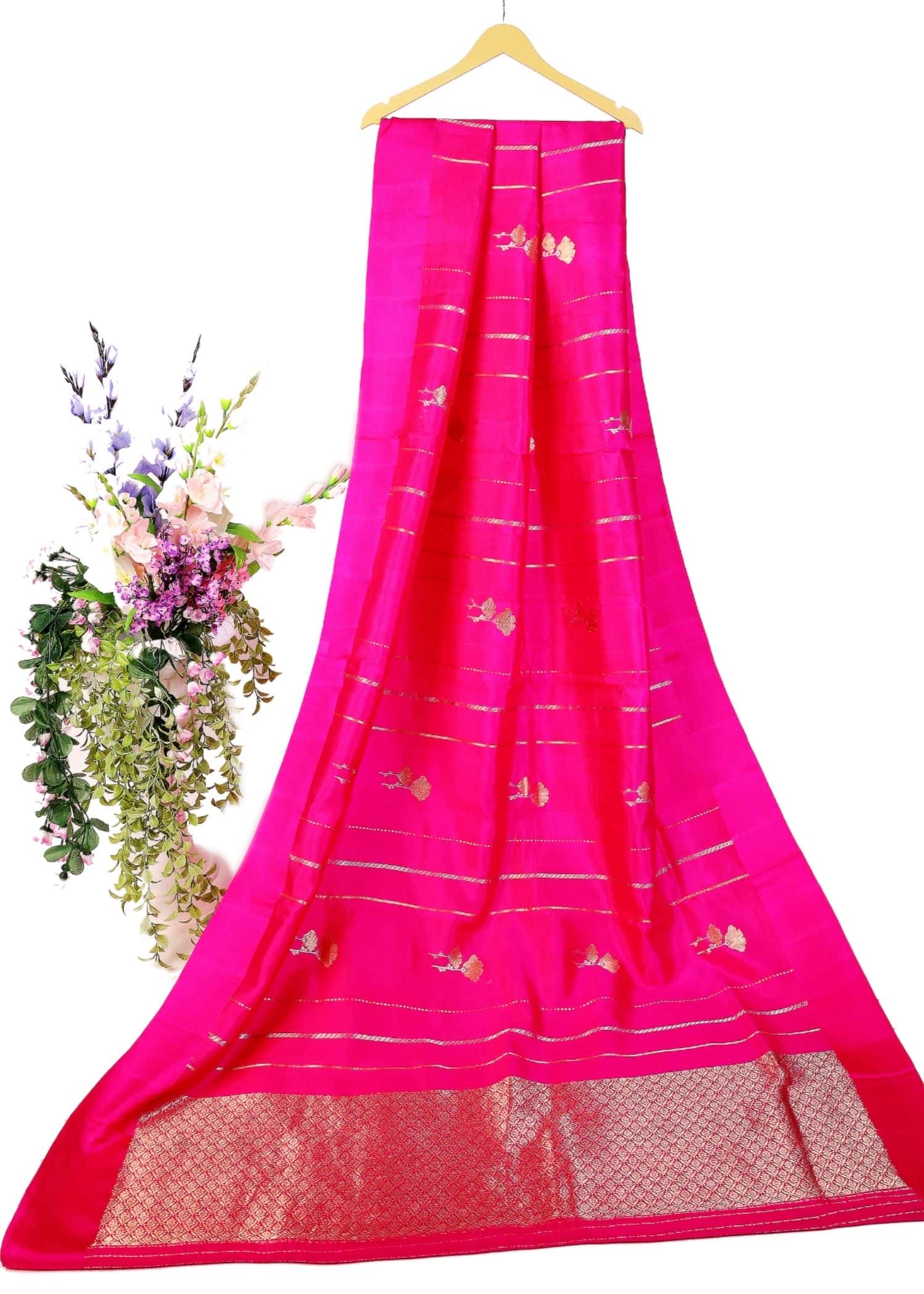 Pure katan Silk Hot Pink Colour mashru weave saree - Image 4
