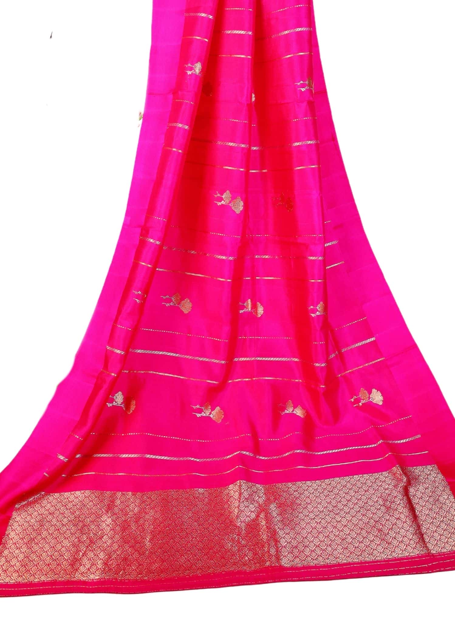 Pure katan Silk Hot Pink Colour mashru weave saree - Image 3