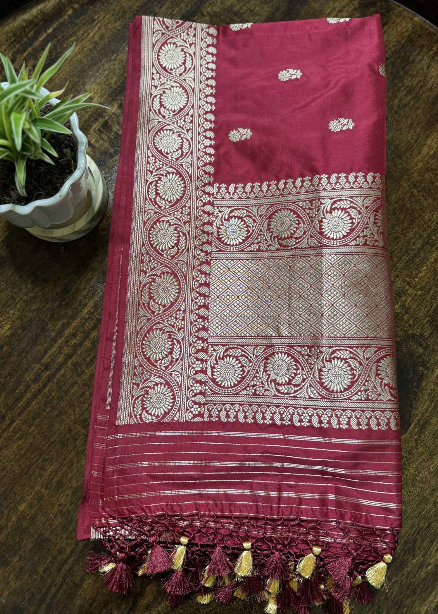 Red Katan Silk Kadhua Booti Dupatta