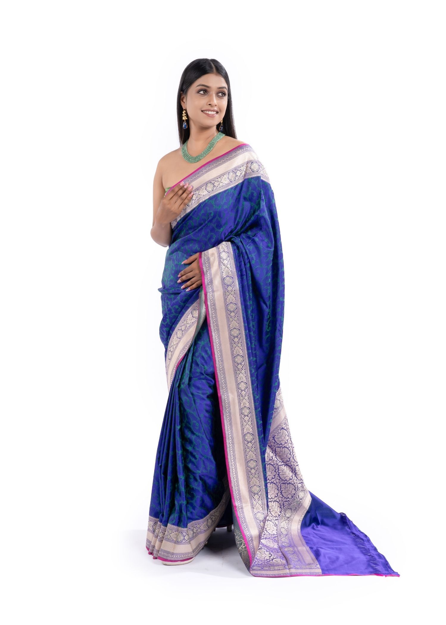 Pure Katan Silk Royal Blue and PurpleTanchoi Saree - Image 2