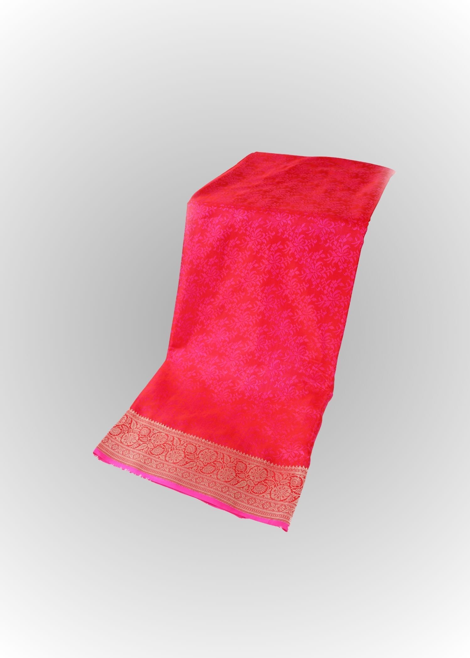 Pure Katan Silk Banarasi Tanchoi hot pink dualtone gold zari saree - Image 3