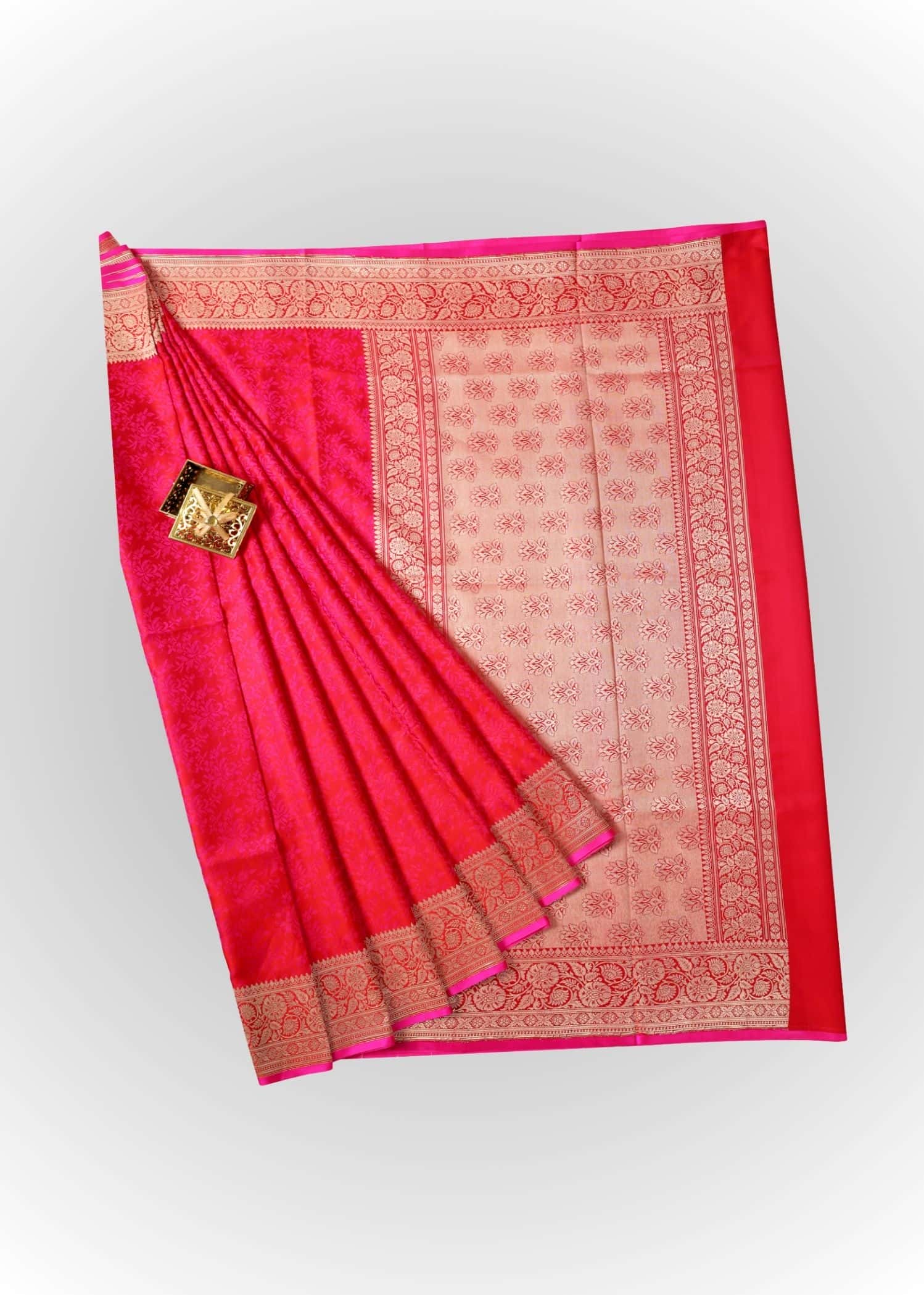 Pure Katan Silk Banarasi Tanchoi hot pink dualtone gold zari saree