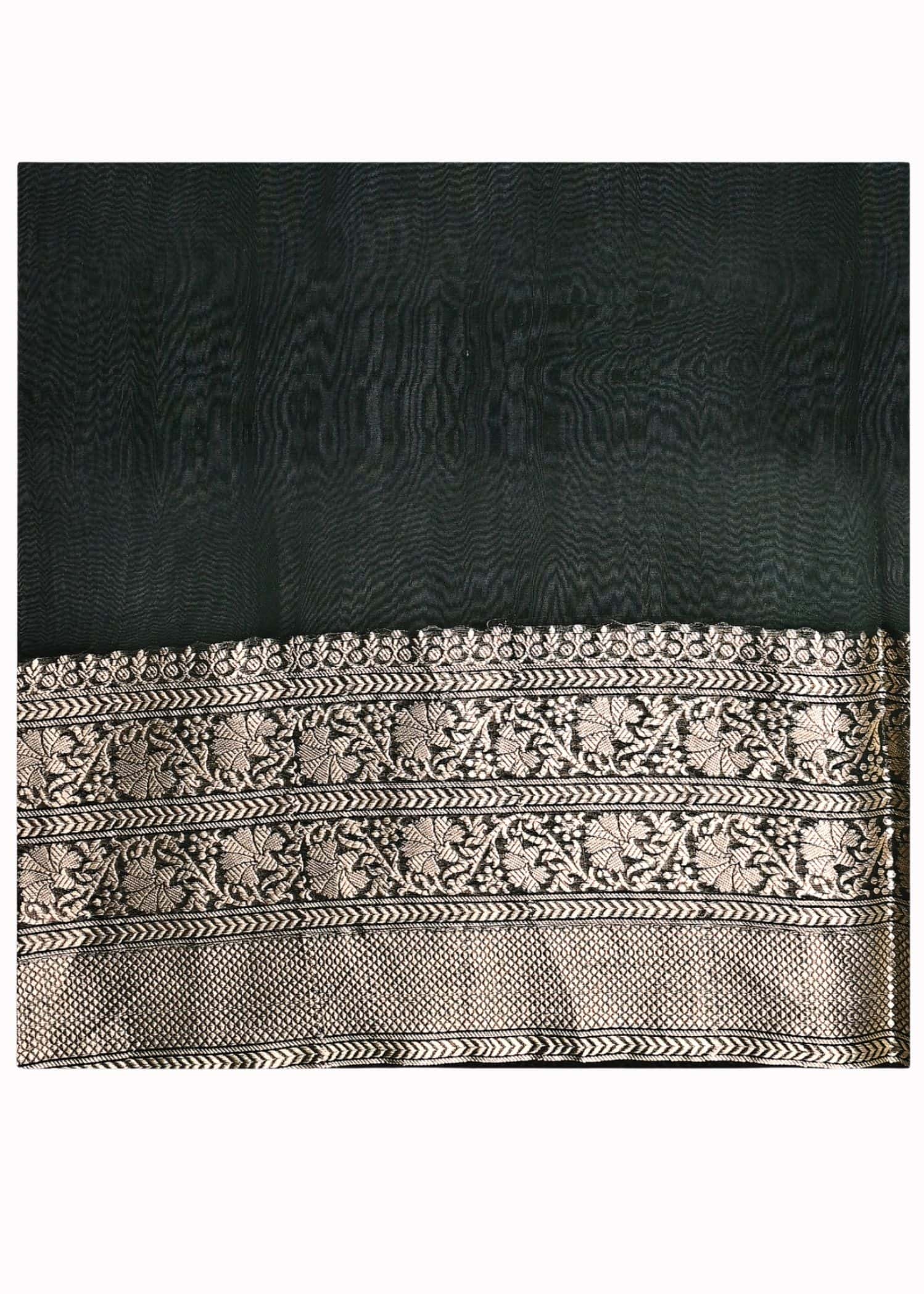 Pure Kora Silk Dark Green resham Meena gold zari saree - Image 3