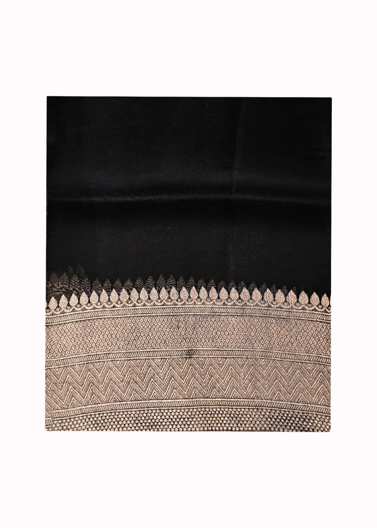 Pure Kora Silk Carbon Black Gold Zari Border Gold Silver Boota saree - Image 2