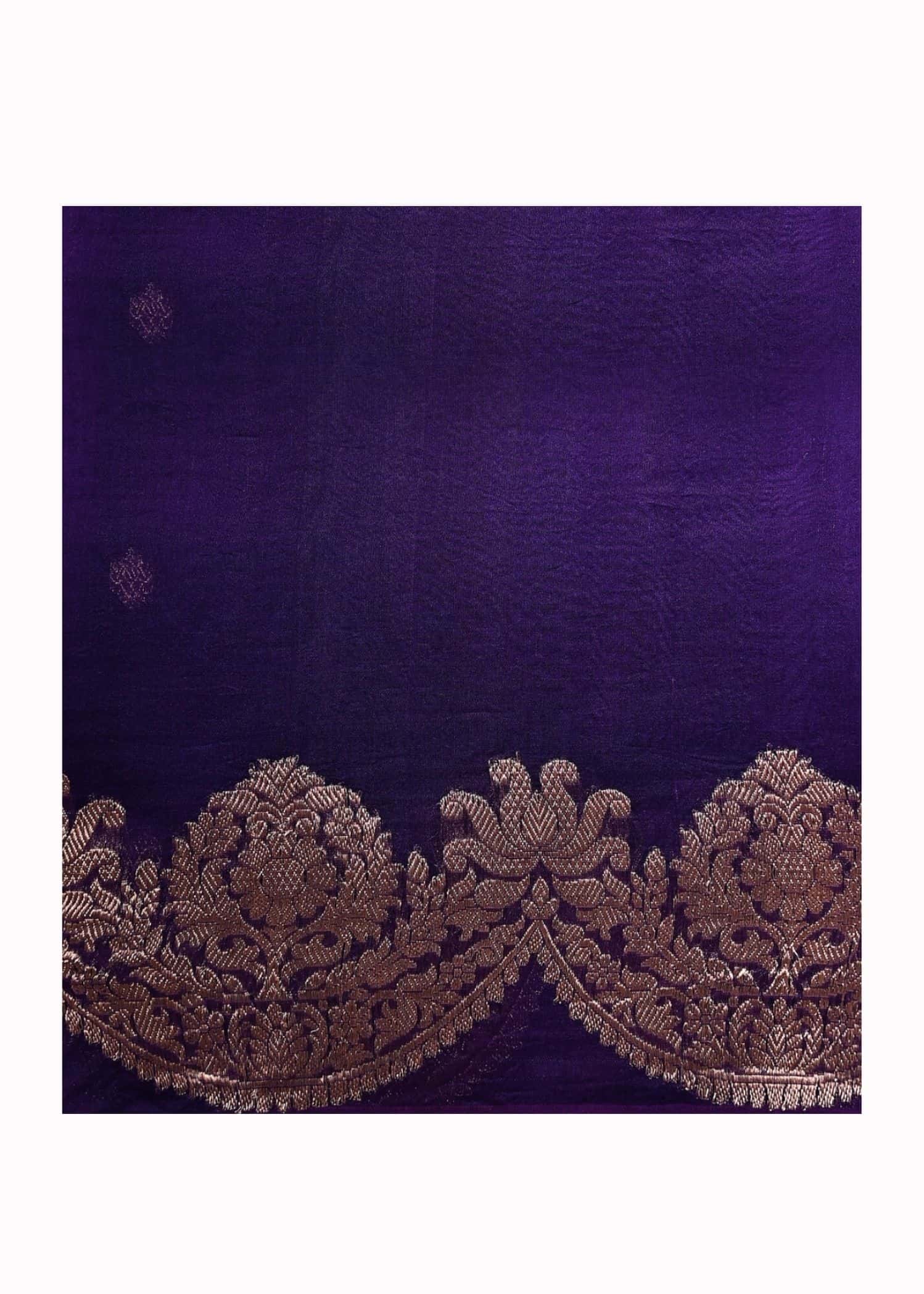 Pure Kora Silk Elegant Purple Kadhua Border Booti Gold Zari - Image 3